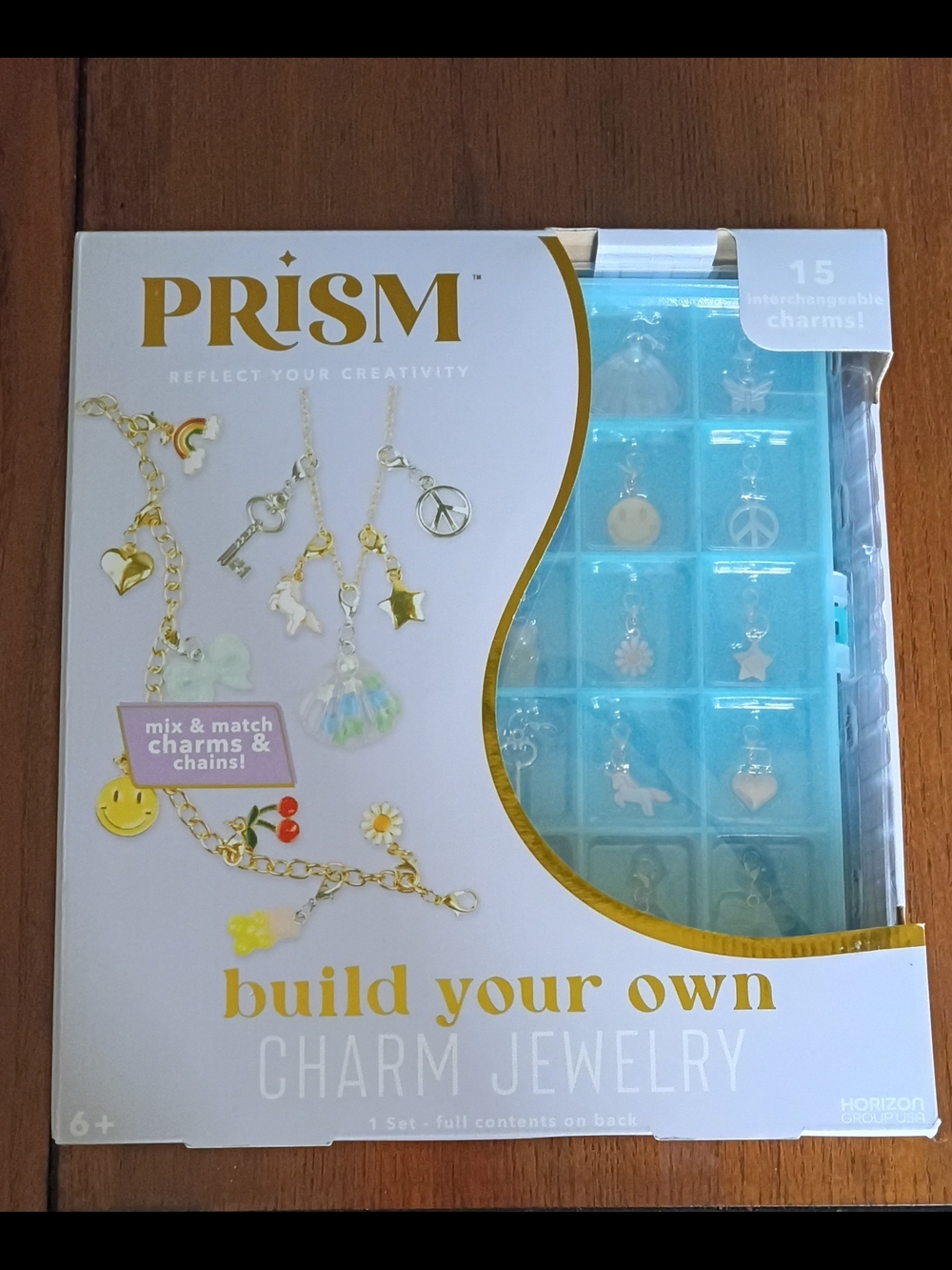 PRISM Gold Charm Bracelet Set with Blue Storage Tray - New In Box